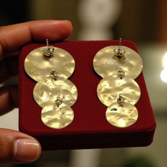 ποΈHammered Circle Disc Earrings 18K Gold Plated Stainless Steel Statement - Picture 6 of 14